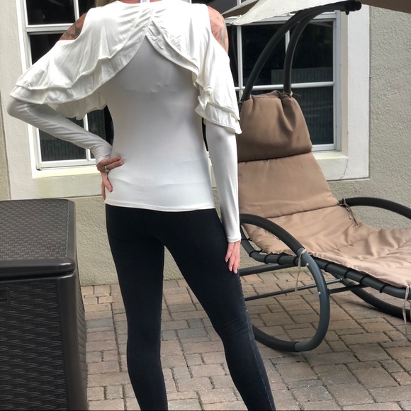 White Ruffle Cold Shoulder Top - Picture 5 of 8